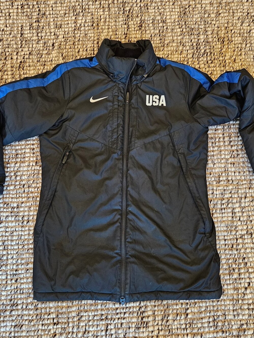 Nike USA Team Puffer Jacket Full Zip Black Blue 743134-010 Men's Size XL